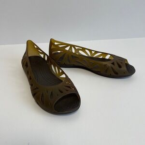 Crocs Adrina III Jelly Sandals Women's‎ Size 7 Brown Peep Toe Flats